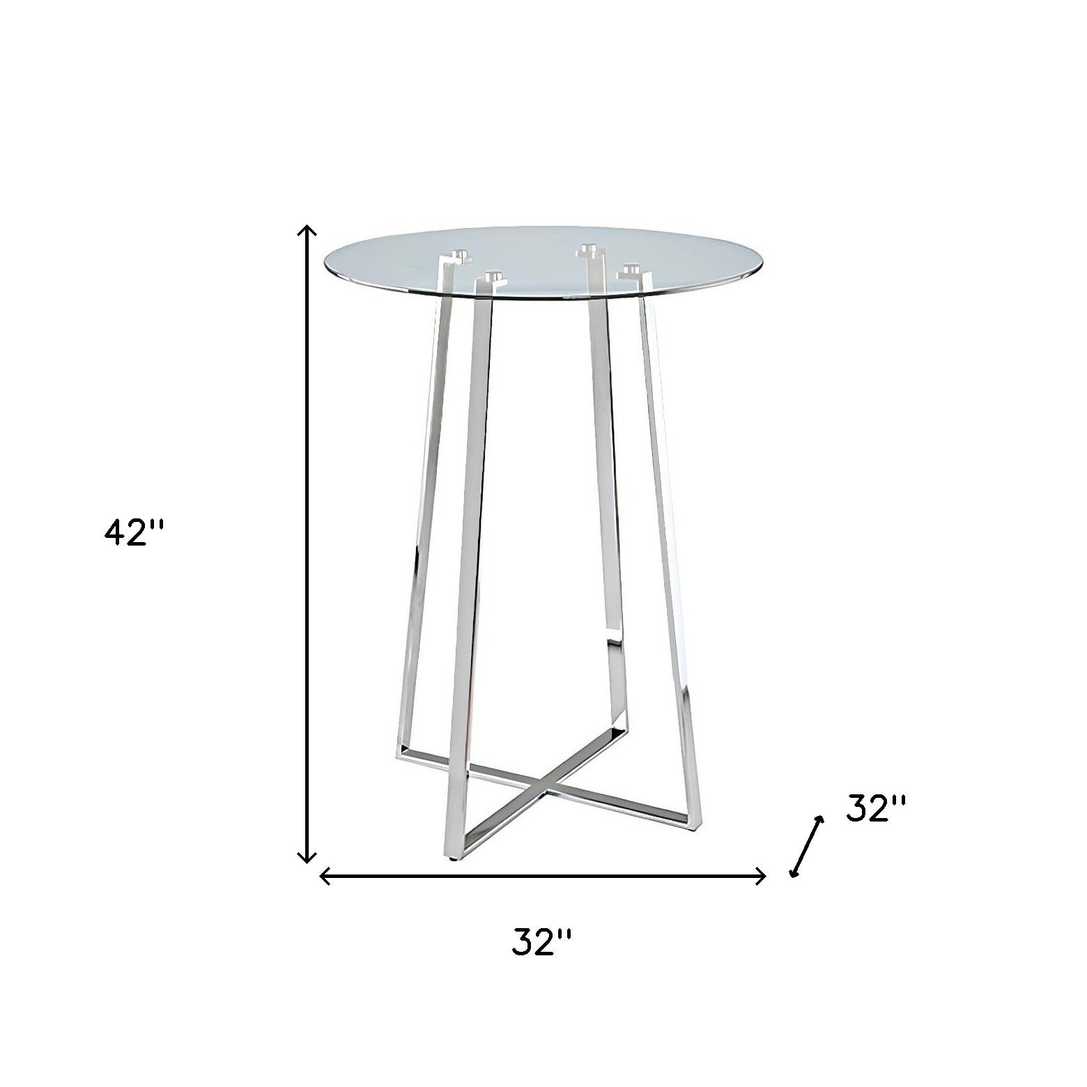 32" Clear and Silver Rounded Glass and Iron Bar Table