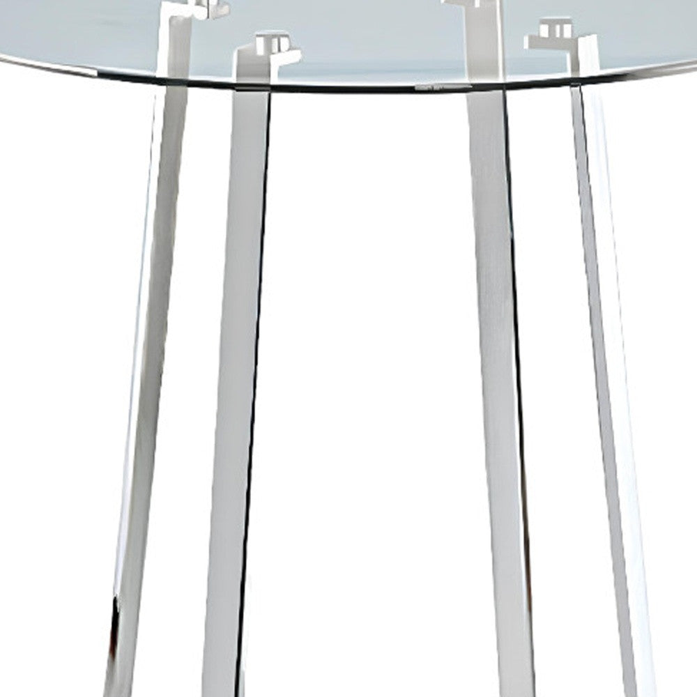 32" Clear and Silver Rounded Glass and Iron Bar Table