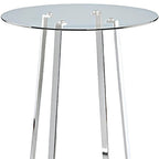 32" Clear and Silver Rounded Glass and Iron Bar Table