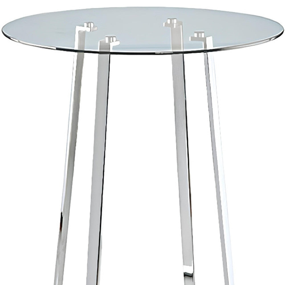 32" Clear and Silver Rounded Glass and Iron Bar Table