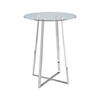 32" Clear and Silver Rounded Glass and Iron Bar Table