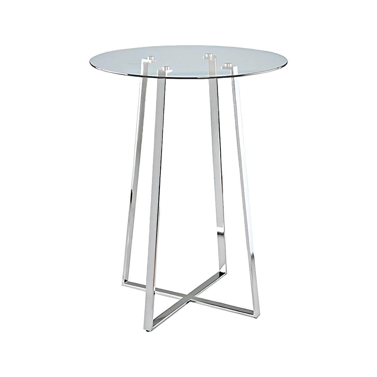 32" Clear and Silver Rounded Glass and Iron Bar Table