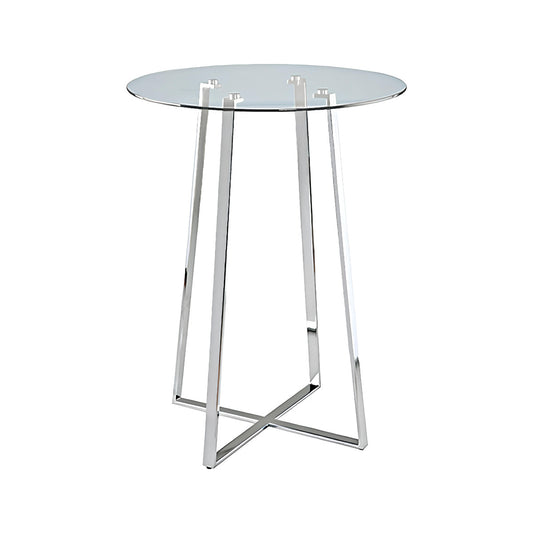 32" Clear and Silver Rounded Glass and Iron Bar Table