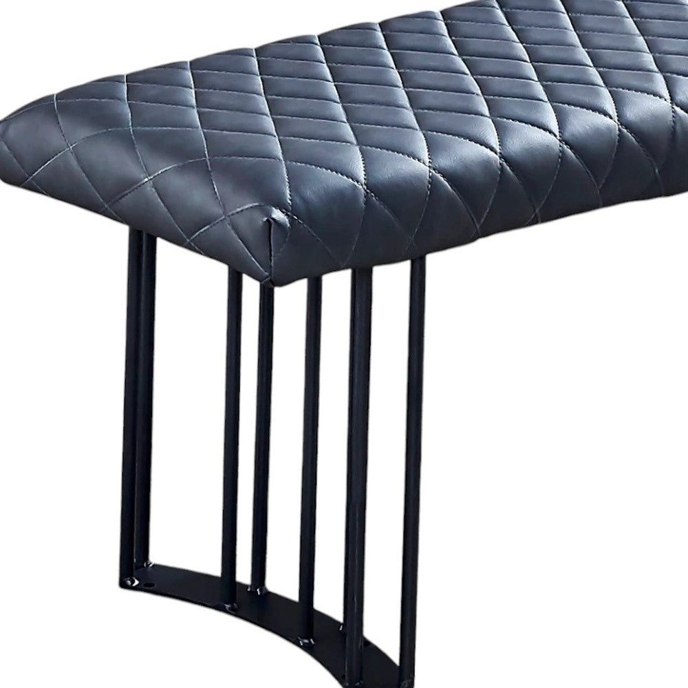 47" Dark Gray and Black Faux Leather Upholstered Dining Bench