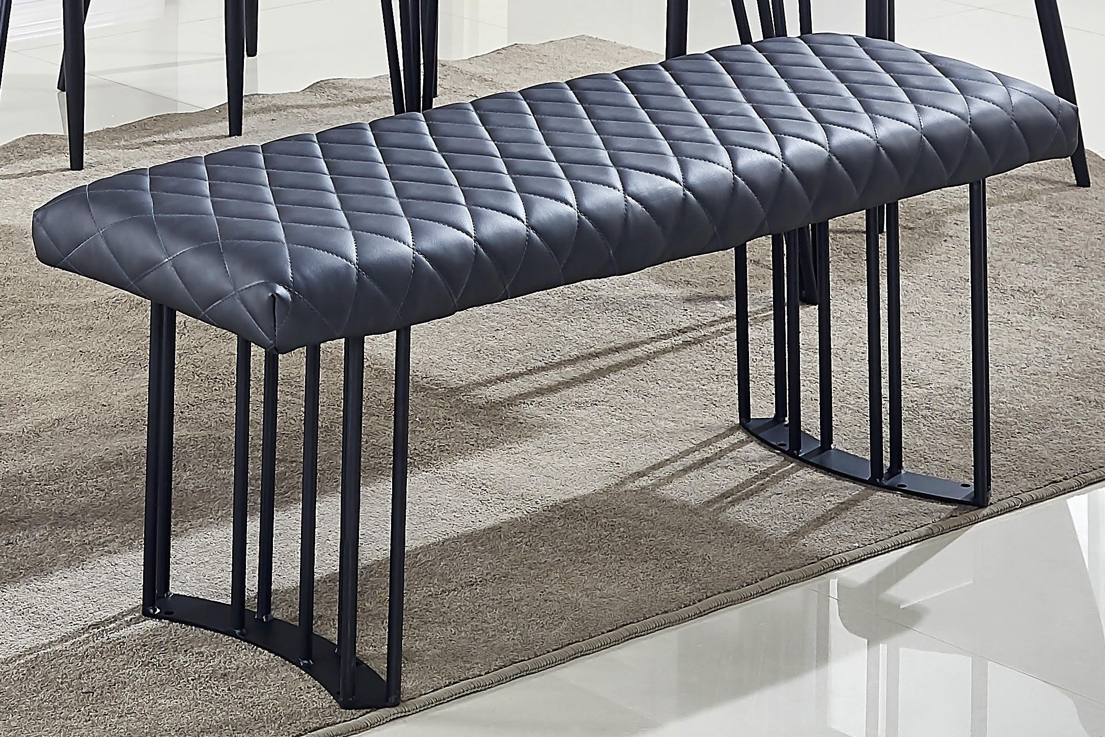 47" Dark Gray and Black Faux Leather Upholstered Dining Bench