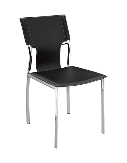 Set of Four Black and Silver Metal and Leather Partially Open Back Dining Side Chairs