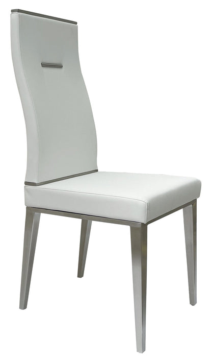 Set of Four White and Silver Upholstered Faux Leather Dining Side Chairs