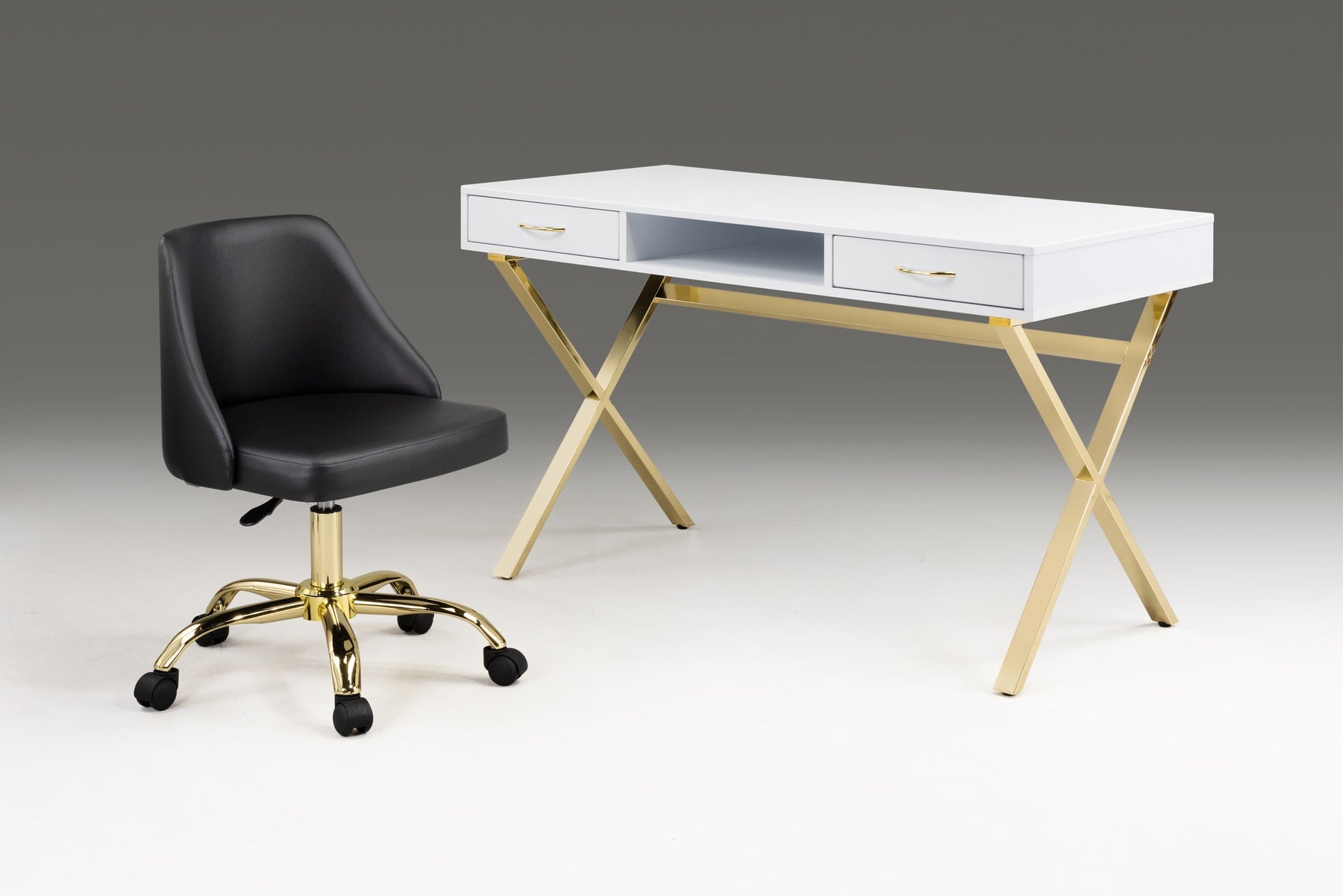 Black and Gold Faux Leather Adjustable Height Swivel Rolling Office Chair