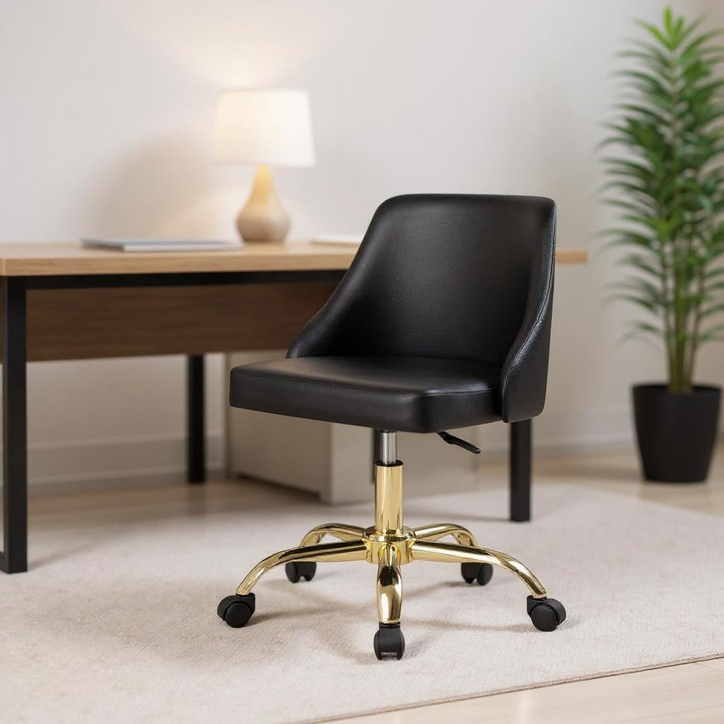 Black and Gold Faux Leather Adjustable Height Swivel Rolling Office Chair