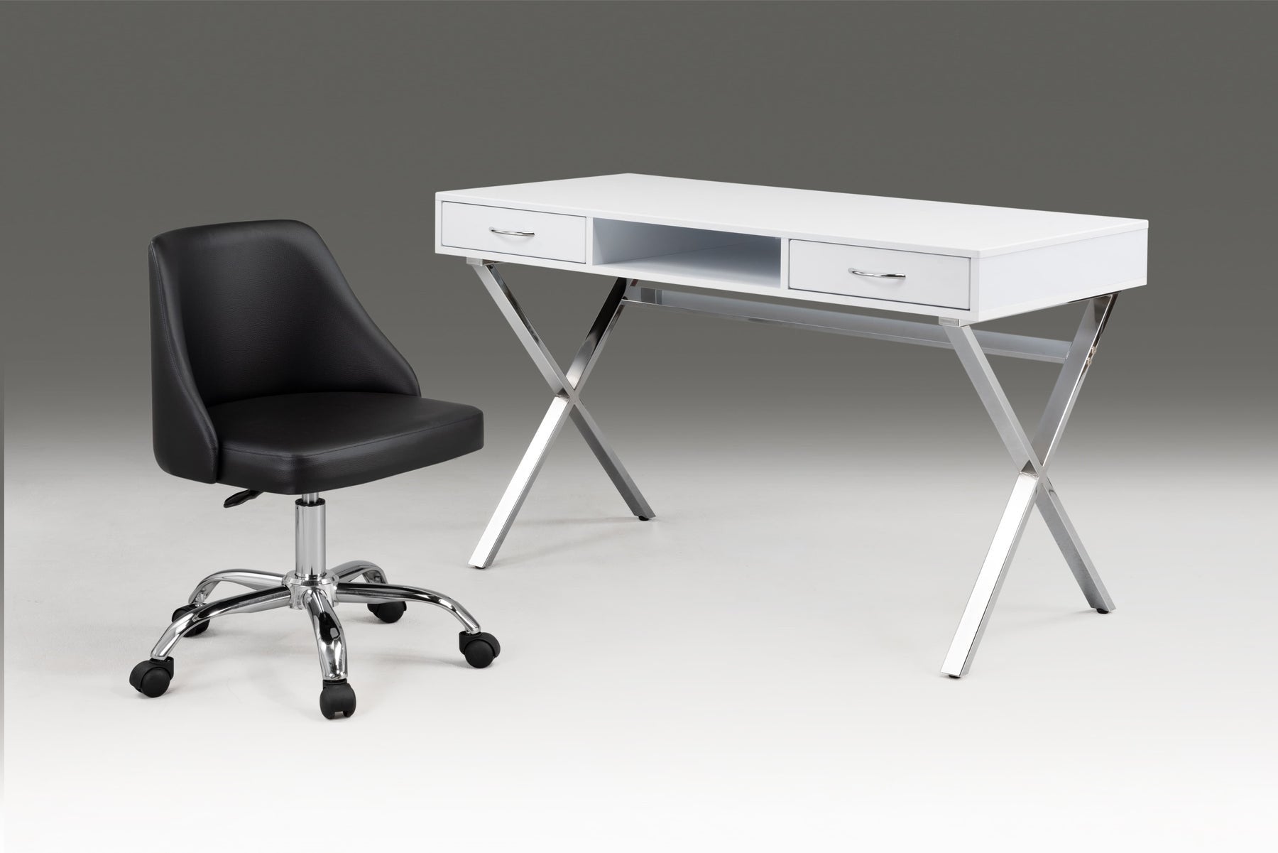 Black and Silver Faux Leather Adjustable Height Swivel Rolling Office Chair