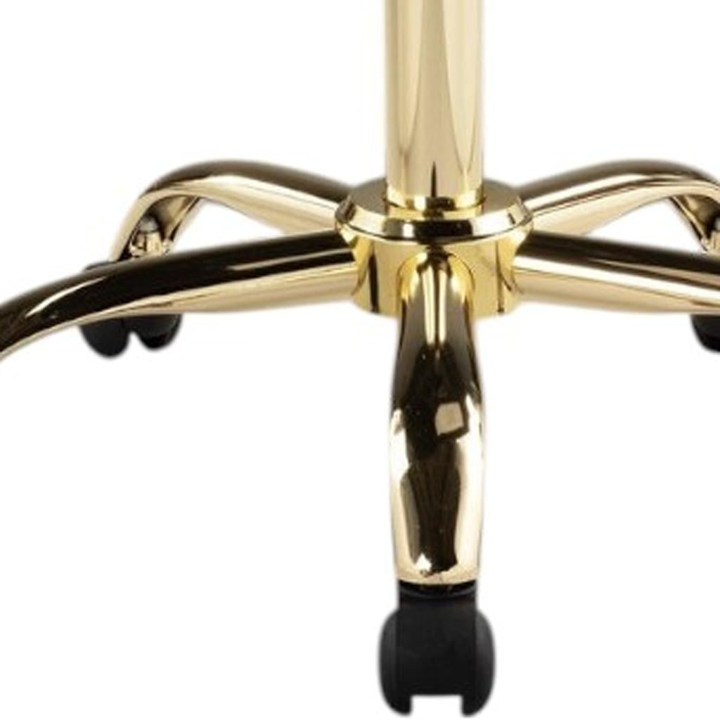 White and Gold Faux Leather Adjustable Height Swivel Rolling Office Chair