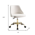White and Gold Faux Leather Adjustable Height Swivel Rolling Office Chair