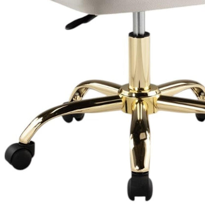 White and Gold Faux Leather Adjustable Height Swivel Rolling Office Chair