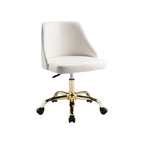 White and Gold Faux Leather Adjustable Height Swivel Rolling Office Chair