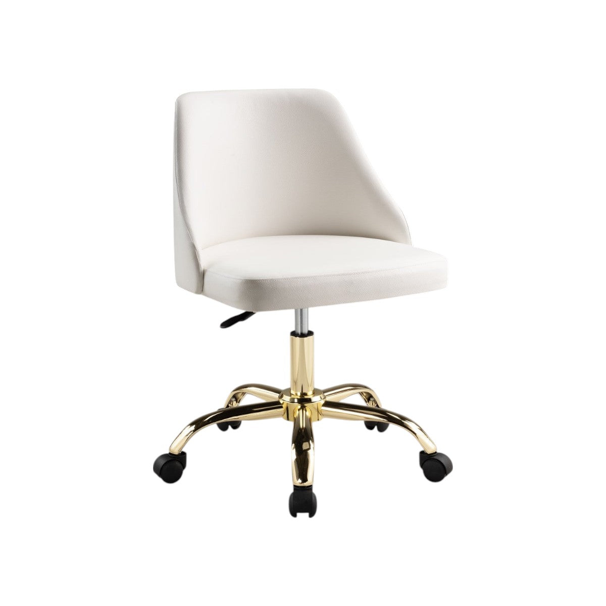 White and Gold Faux Leather Adjustable Height Swivel Rolling Office Chair