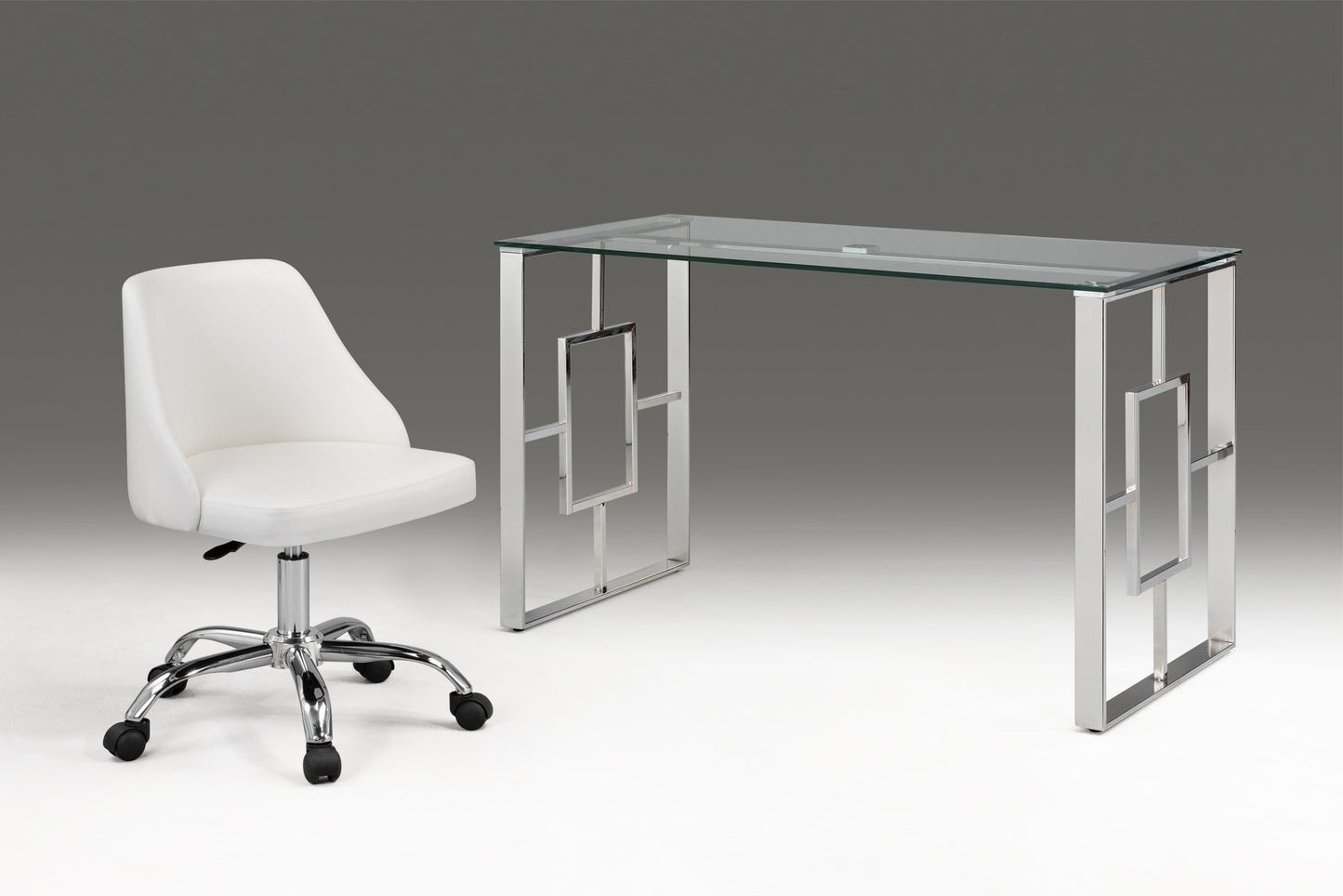 White and Silver Faux Leather Adjustable Height Swivel Rolling Office Chair