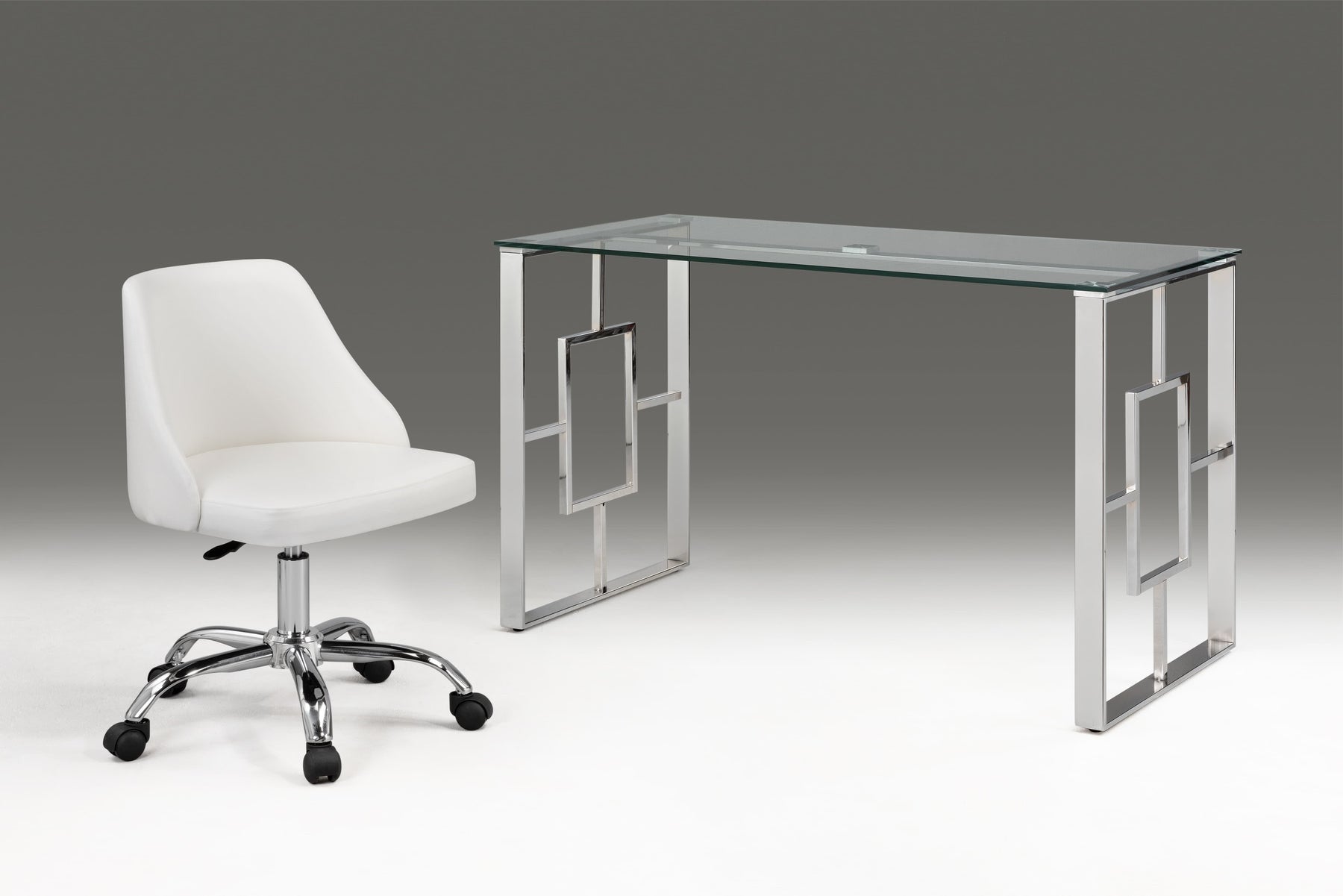 White and Silver Faux Leather Adjustable Height Swivel Rolling Office Chair