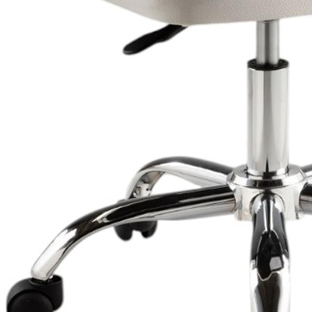 White and Silver Faux Leather Adjustable Height Swivel Rolling Office Chair