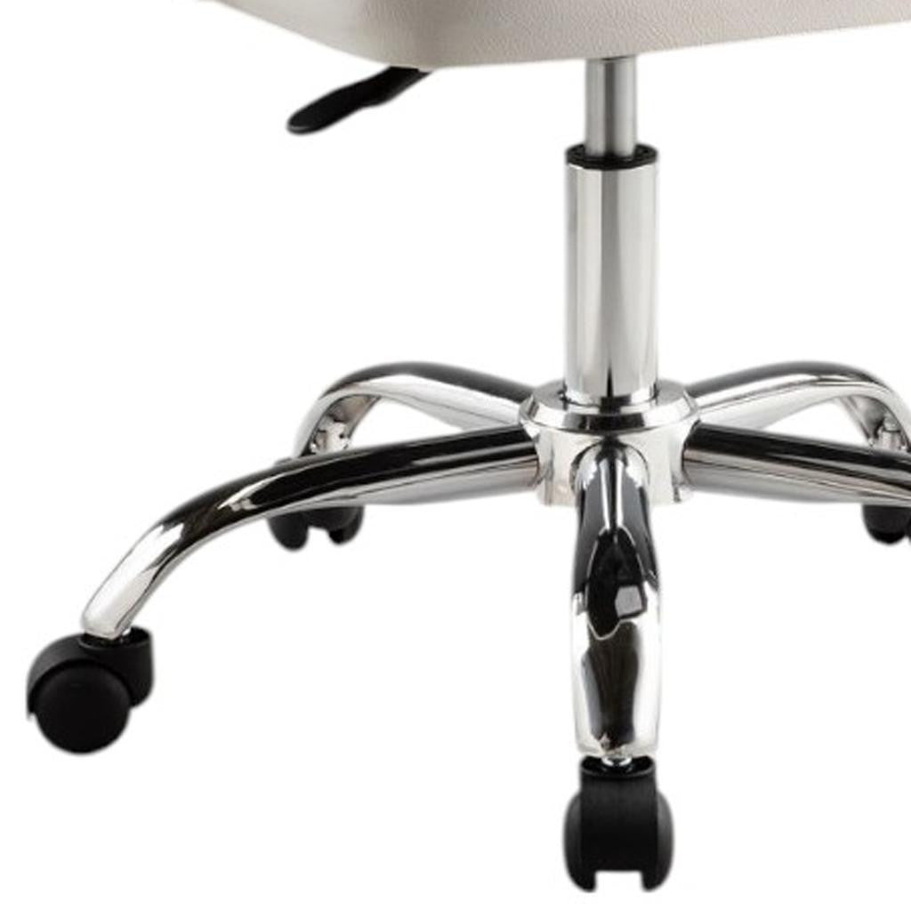 White and Silver Faux Leather Adjustable Height Swivel Rolling Office Chair