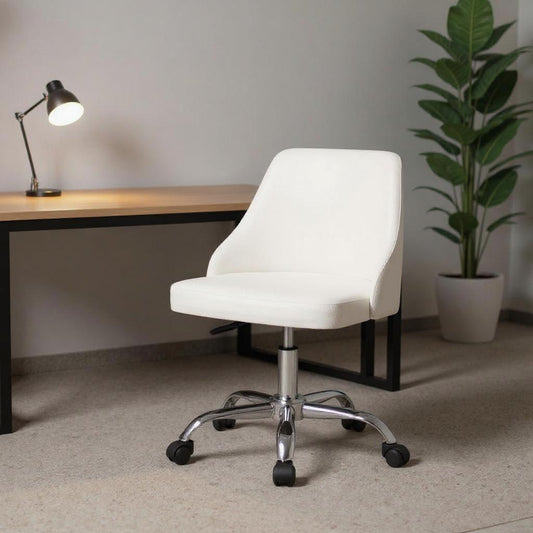 White and Silver Faux Leather Adjustable Height Swivel Rolling Office Chair