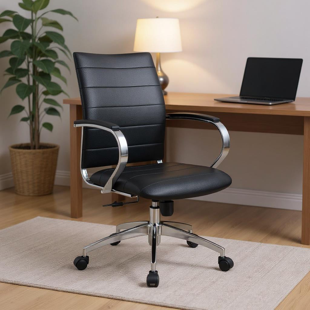 Black and Silver Adjustable Height Swivel Rolling Office Chair