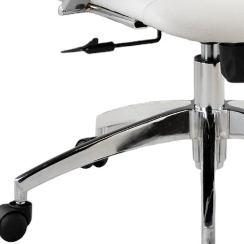 White and Silver Adjustable Height Swivel Rolling Office Chair