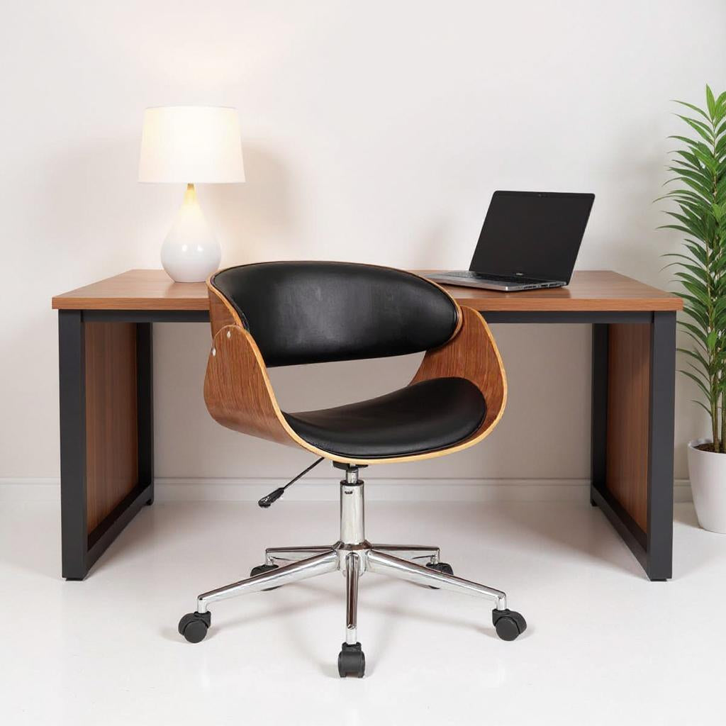 Brown Black and Silver Adjustable Height Swivel Rolling Office Chair