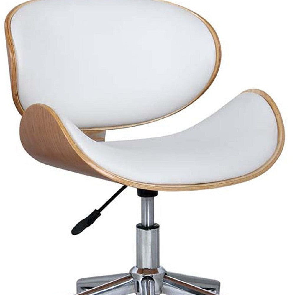 Brown White and Silver Adjustable Height Swivel Rolling Office Chair