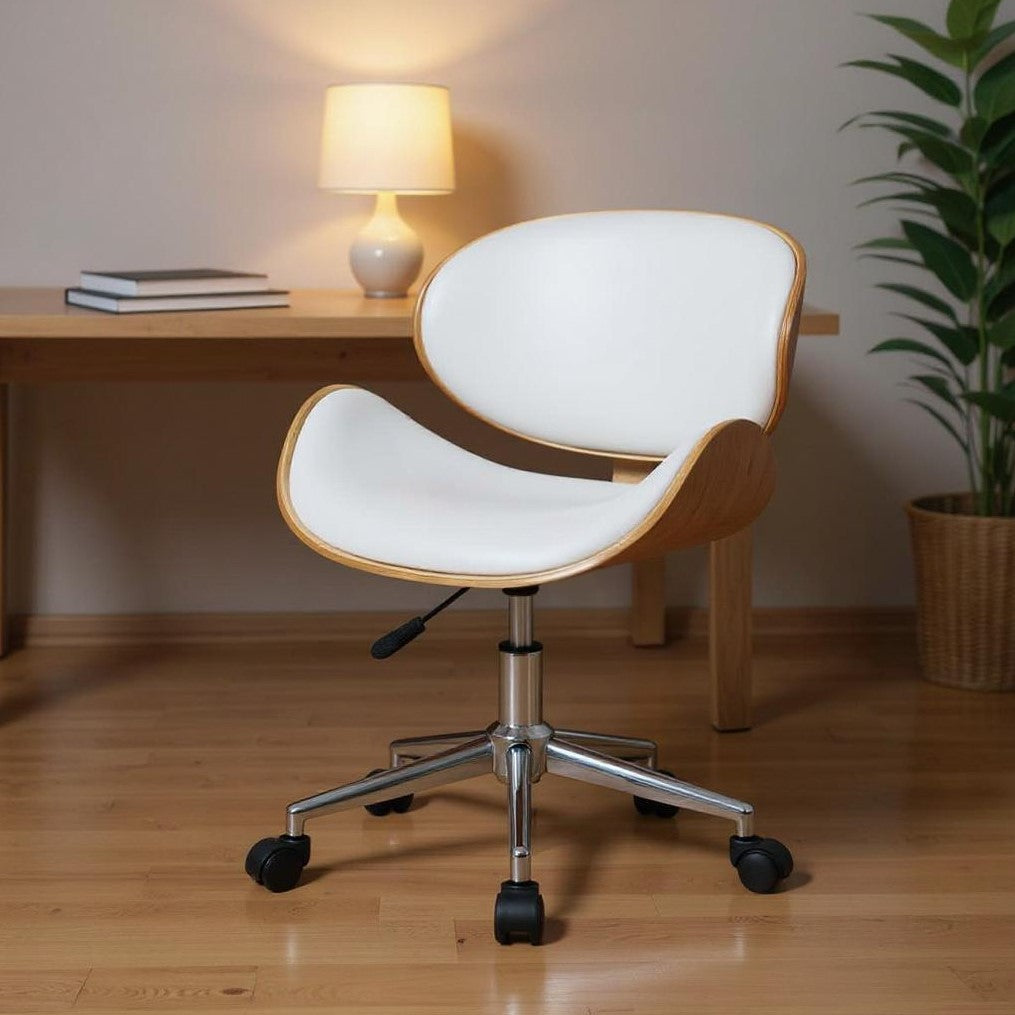 Brown White and Silver Adjustable Height Swivel Rolling Office Chair