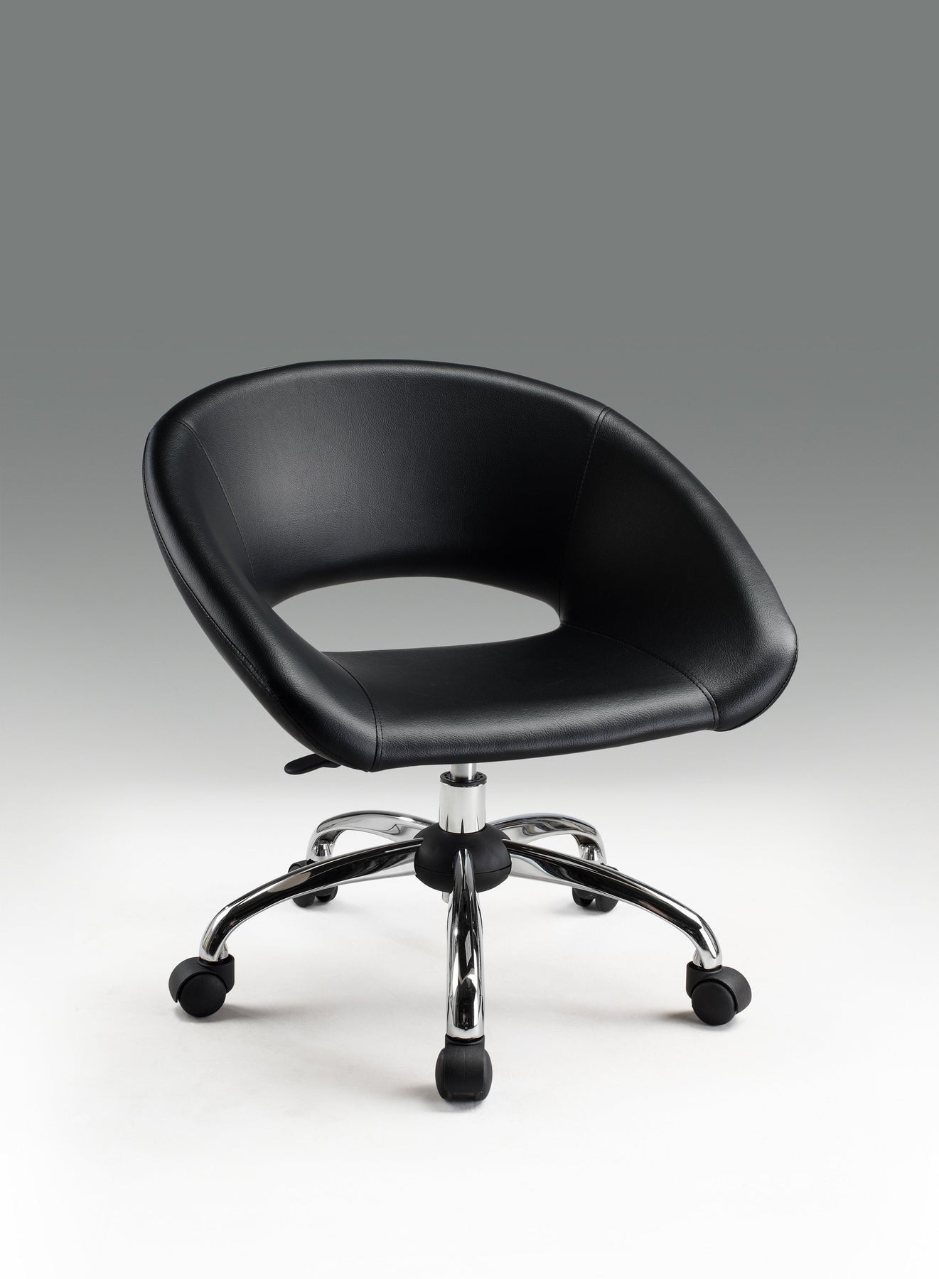 Black and Silver Faux Leather Adjustable Height Swivel Rolling Office Chair