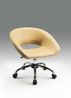 Beige and Silver Faux Leather Adjustable Height Swivel Rolling Office Chair