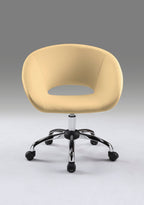 Beige and Silver Faux Leather Adjustable Height Swivel Rolling Office Chair