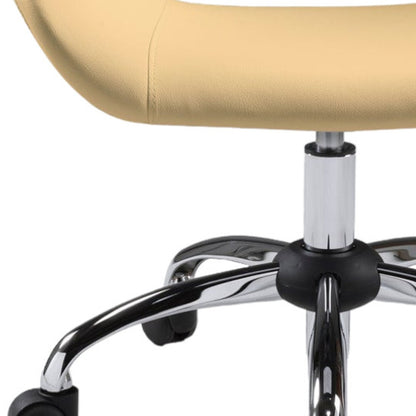 Beige and Silver Faux Leather Adjustable Height Swivel Rolling Office Chair