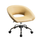 Beige and Silver Faux Leather Adjustable Height Swivel Rolling Office Chair