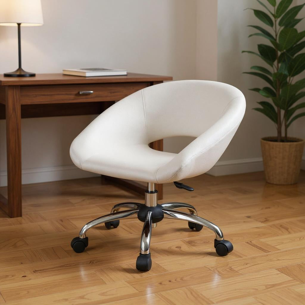 White and Silver Faux Leather Adjustable Height Swivel Rolling Office Chair