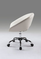 White and Silver Faux Leather Adjustable Height Swivel Rolling Office Chair