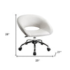 White and Silver Faux Leather Adjustable Height Swivel Rolling Office Chair