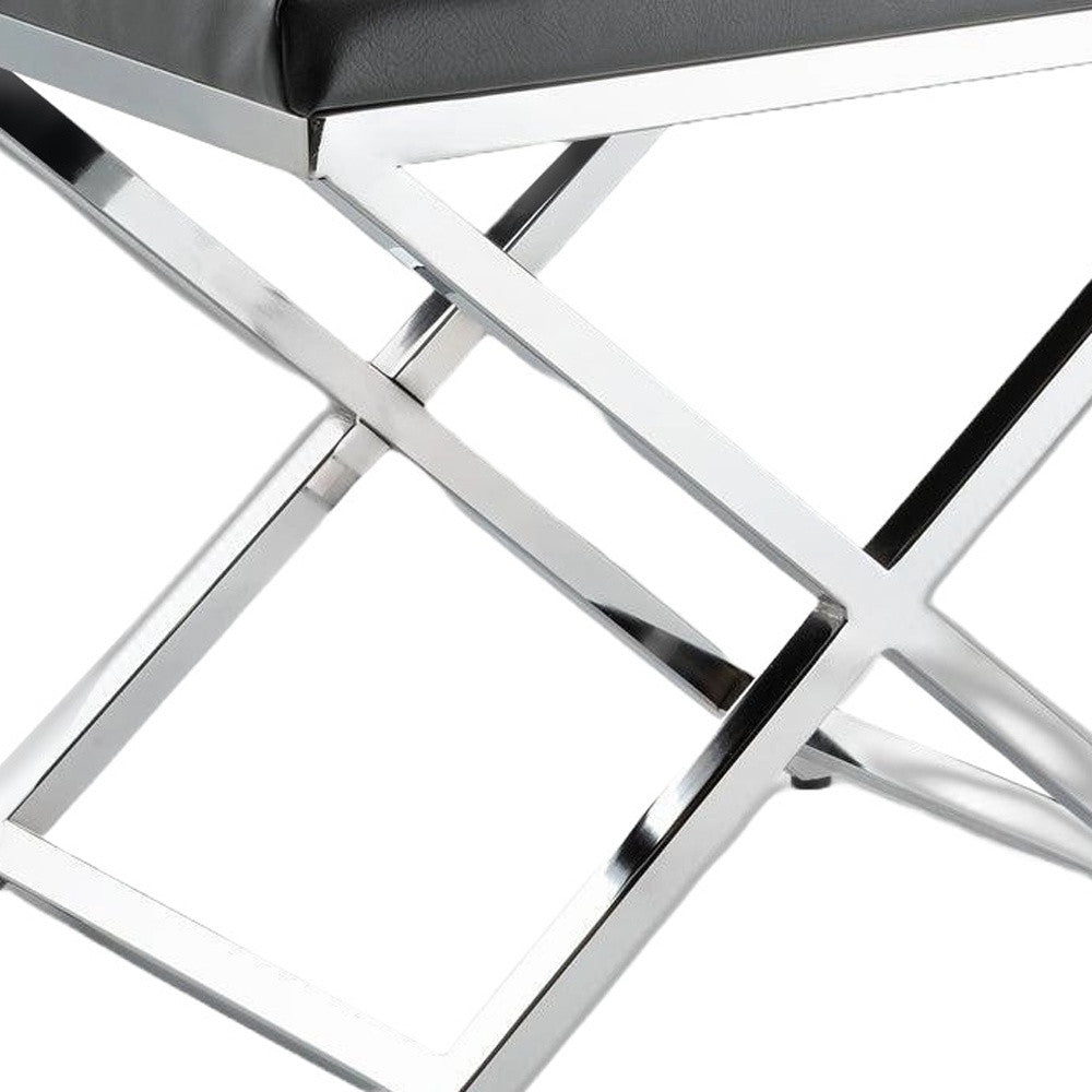 21" Charcoal and Silver Faux Leather Vanity Chair