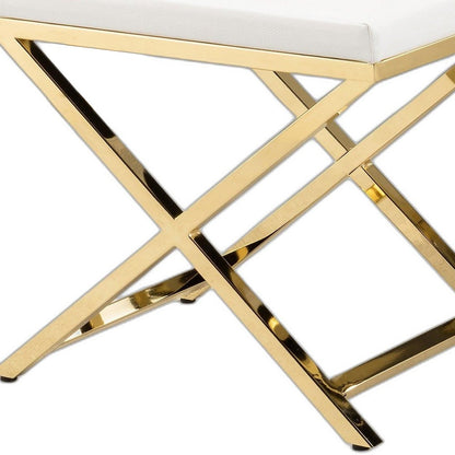 21" White and Gold Faux Leather Vanity Chair