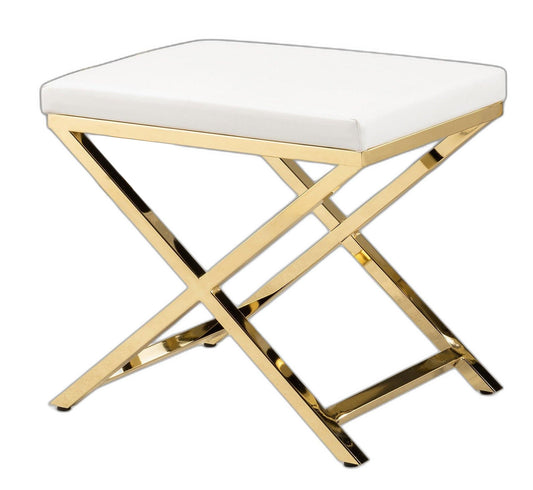 21" White and Gold Faux Leather Vanity Chair