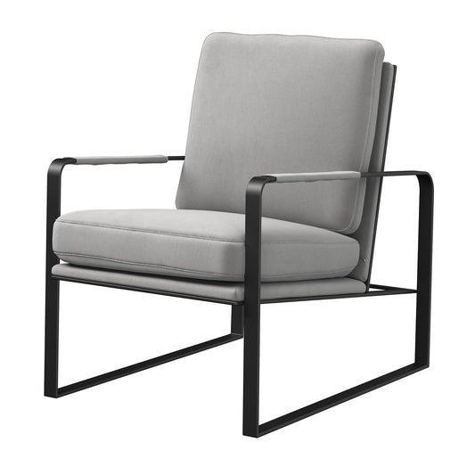 35" Light Gray and Black Velvet And Metal Lounge Chair
