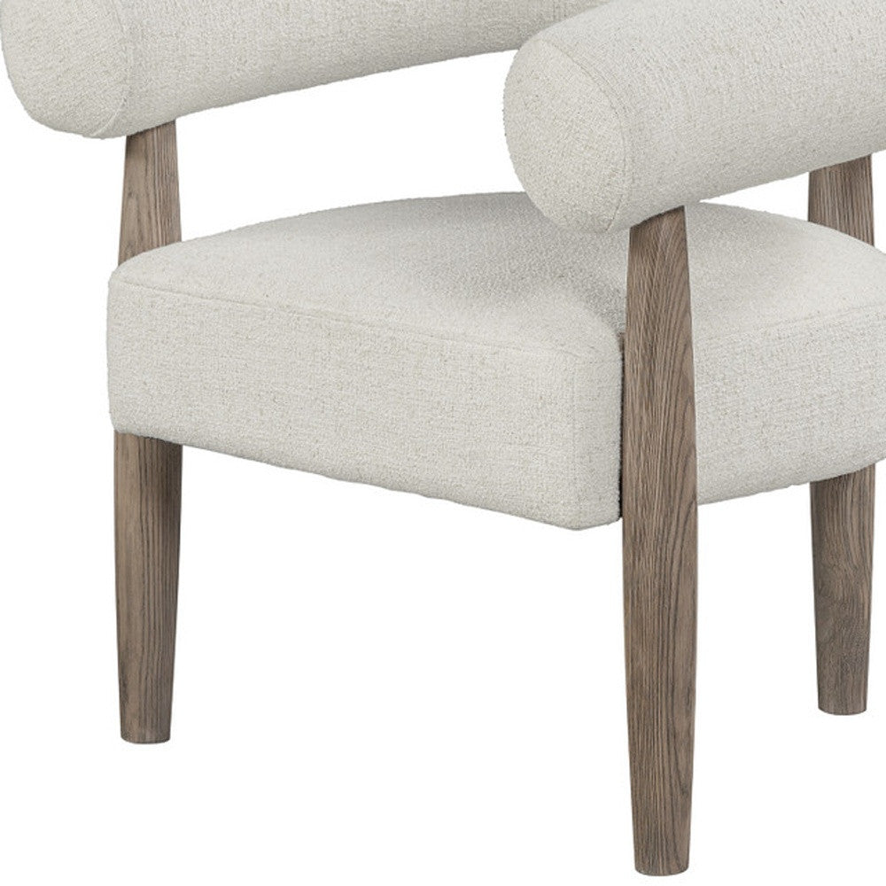 29" Off White and Ash Gray Fabric And Wood Arm Chair