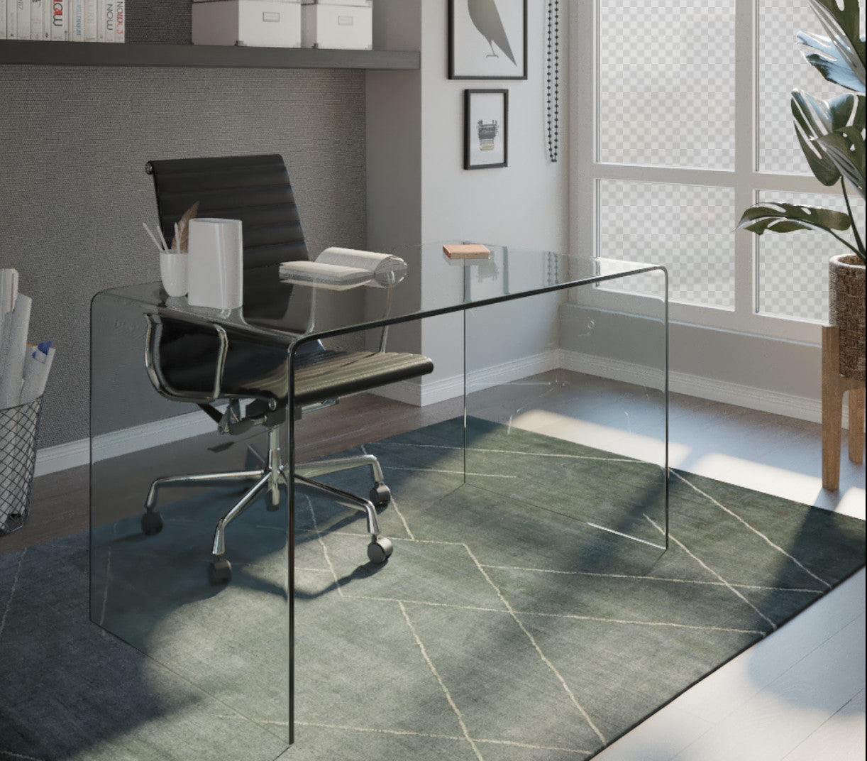 50" Clear Glass Computer Desk