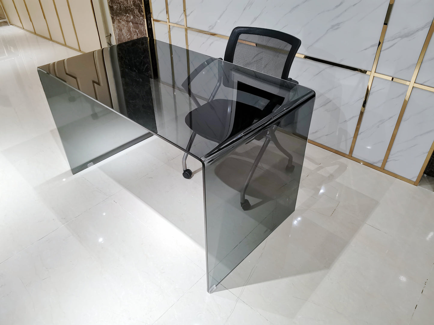 50" Gray Glass U Shape Computer Desk