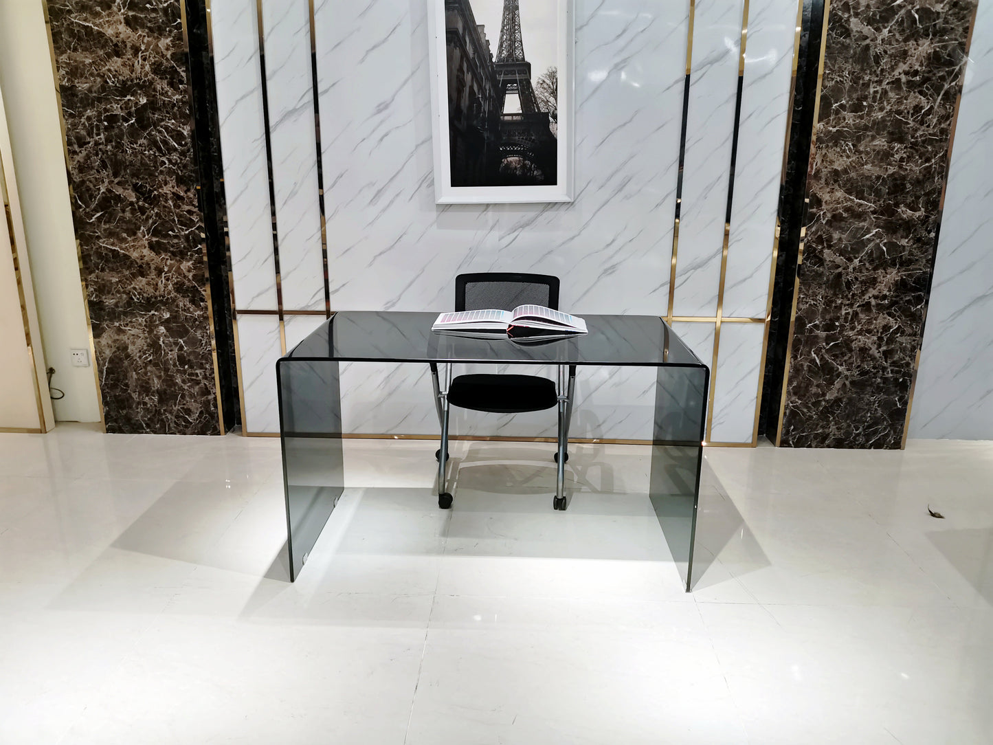 50" Gray Glass U Shape Computer Desk