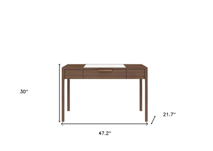 47" White and Brown Marble and Wood Computer Desk