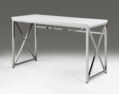 47" White and Silver Wood and Metal Computer Desk