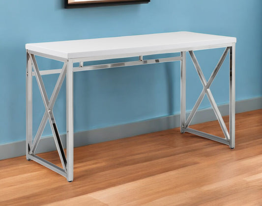 47" White and Silver Wood and Metal Computer Desk