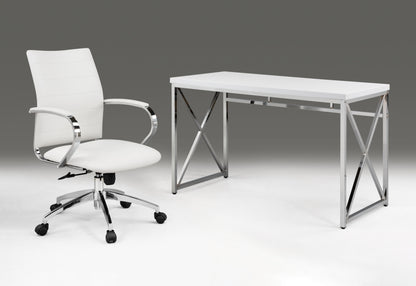 47" White and Silver Wood and Metal Computer Desk