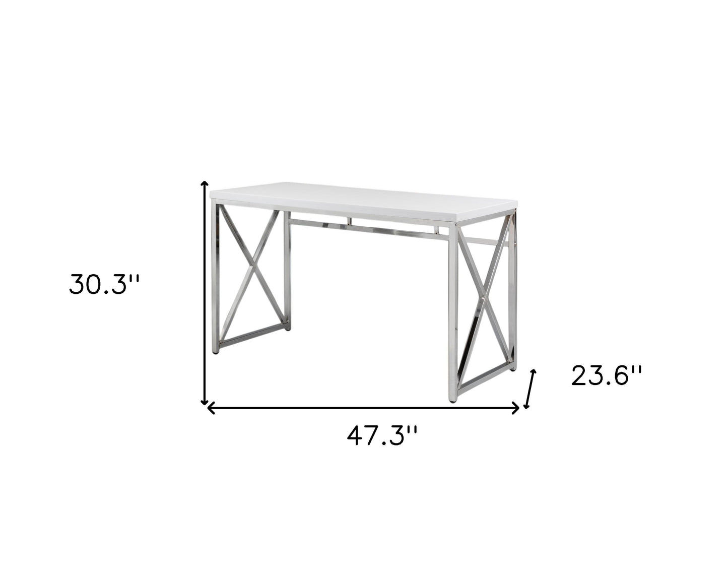 47" White and Silver Wood and Metal Computer Desk